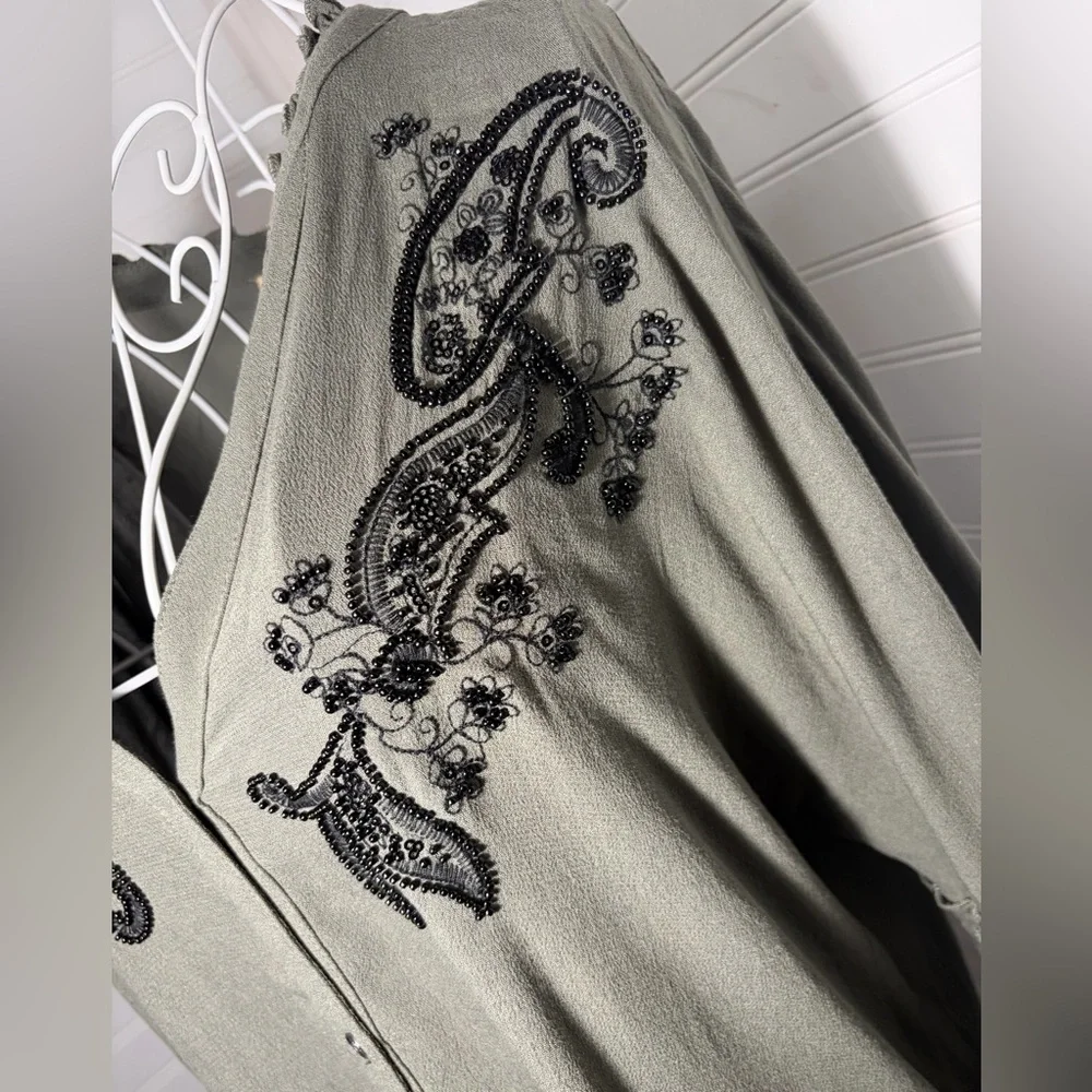 Democracy Olive Blouse with Black Floral Detail - Picture 4 of 8